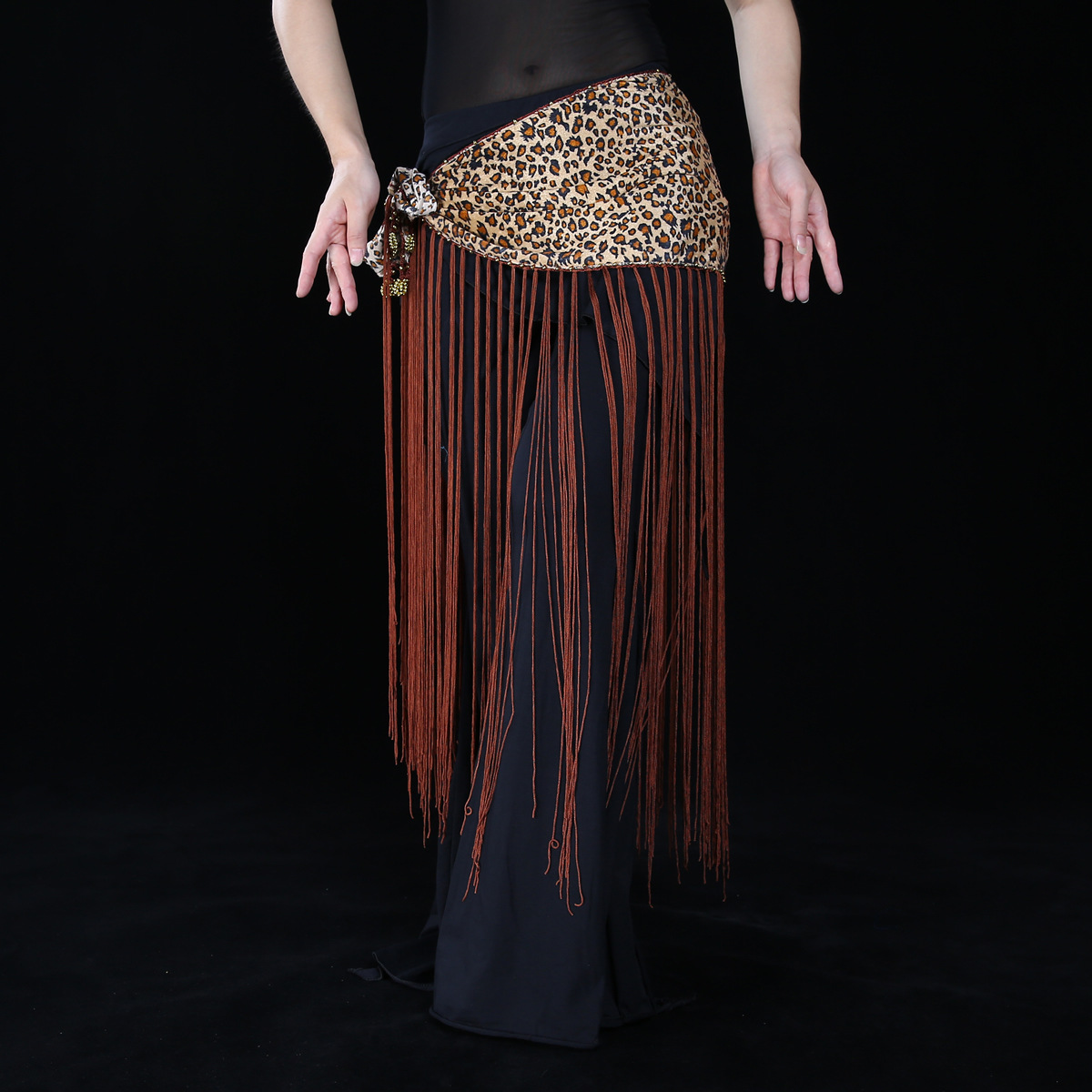 Dancewear polyester leopard belly dance performance hip scarf with tassel for ladies